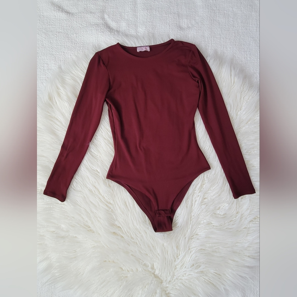 Pink Lily | long sleeve burgundy bodysuit